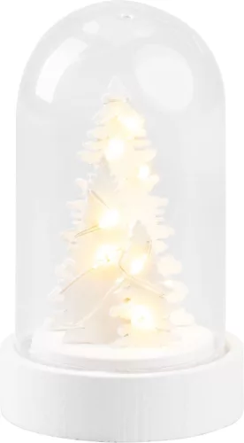 MagicHome, Karácsonyi dekoráció, fehér fenyőfa kupolában, LED, meleg fehér, beltéri, 5,5x9 cm