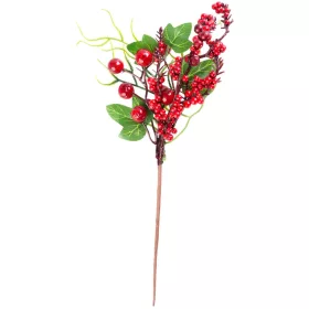   MagicHome Karácsonyi ág, bogyókkal és levelekkel, piros, 32 cm