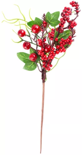 MagicHome Karácsonyi ág, bogyókkal és levelekkel, piros, 32 cm