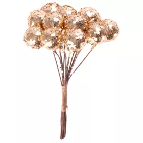 MagicHome, Karácsonyi ág, bogyókkal, arany, 9 cm