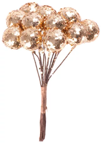 MagicHome, Karácsonyi ág, bogyókkal, arany, 9 cm