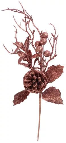 MagicHome, Karácsonyi ág, bogyókkal és tobozzal, arany, 30 cm
