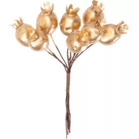MagicHome, Karácsonyi ág, csipkebogyókkal, arany, 13 cm