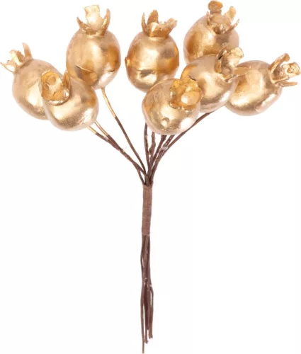 MagicHome, Karácsonyi ág, csipkebogyókkal, arany, 13 cm