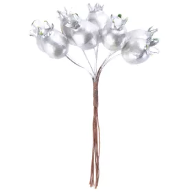 MagicHome, Karácsonyi ág, csipkebogyókkal, ezüst, 13 cm