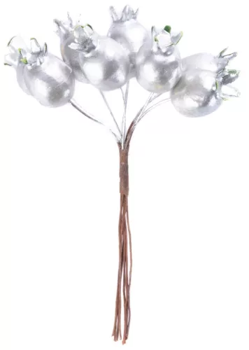 MagicHome, Karácsonyi ág, csipkebogyókkal, ezüst, 13 cm