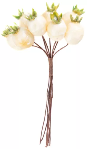 MagicHome, Karácsonyi ág, csipkebogyókkal, fehér, 13 cm