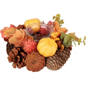   MagicHome Nature, őszi Ikebana, narancssárga, gyertyához, 15x8 cm