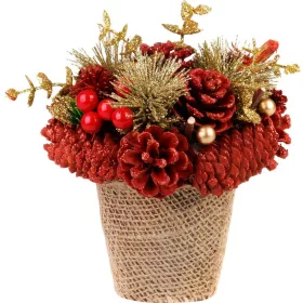 MagicHome Karácsony, Ikebana, természetes, piros, 17x17 cm