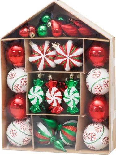 MagicHome, Karácsonyi gömbkészlet, 32 db, piros-zöld-fehér, vegyes