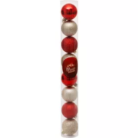 MagicHome, Karácsonyi gömbök, 8 db, piros-pezsgő, 5 cm
