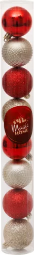 MagicHome, Karácsonyi gömbök, 8 db, piros-pezsgő, 5 cm