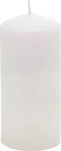 MagicHome, Karácsonyi gyertya, 5,5x12 cm, fehér, csillámos