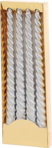 MagicHome, karácsonyi gyertya, 25 cm, 4 db, ezüst, csavart