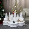 MagicHome, Karácsonyi dekoráció, falu szarvasokkal, 10 LED meleg fehér, 2xAA, 30x14x19,5 cm