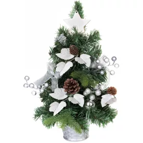   MagicHome Karácsonyi, díszített Karácsonyfa, ezüst, levelekkel, 40 cm