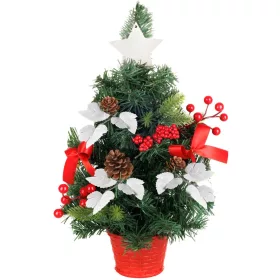   MagicHome Karácsonyi, díszített Karácsonyfa, piros, levelekkel, 40 cm
