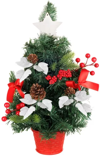 MagicHome Karácsonyi, díszített Karácsonyfa, piros, levelekkel, 40 cm