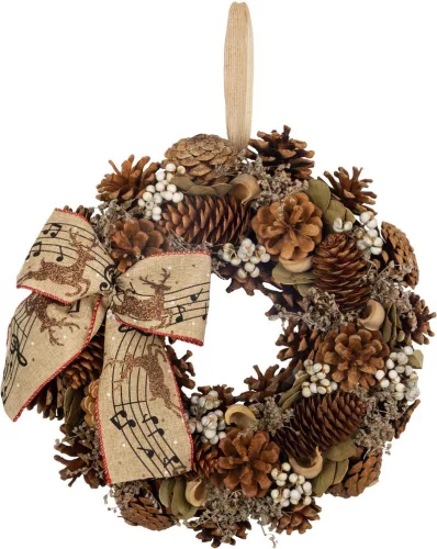 MagicHome, karácsonyi koszorú, természetes, függő, masnival, 30 cm