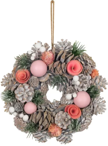 MagicHome, karácsonyi Koszorú, függő, rózsaszín-narancssárga, 25 cm