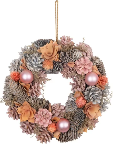 MagicHome, karácsonyi Koszorú, függő, rózsaszín-narancssárga, 30 cm