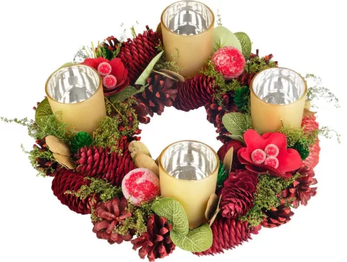 MagicHome Karácsony, adventi koszorú, piros, 30 cm