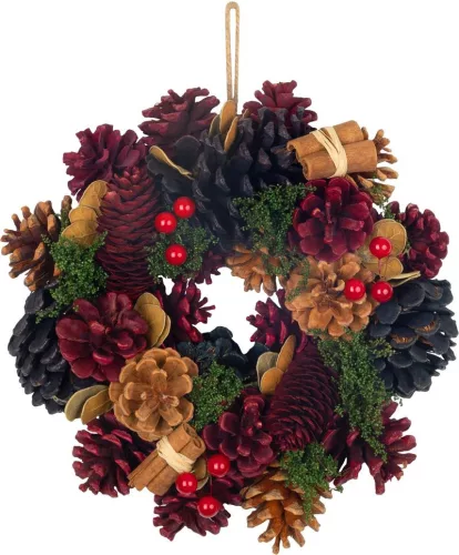 MagicHome, karácsonyi koszorú, függő, kék-piros, 24 cm