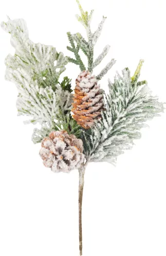 MagicHome, Karácsonyi ág, tobozokkal, havas, 30 cm