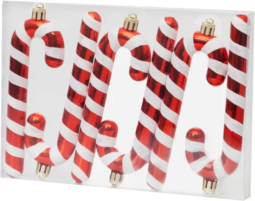MagicHome, Karácsonyi dísznyalóka, fehér-piros, 12,5 cm, 6 db
