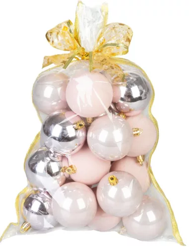 MagicHome, Karácsonyi gömbkészlet, 20 db, rózsaszín, vegyes, 6 cm