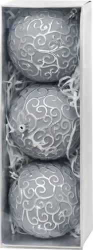 MagicHome, Karácsonyi gömbkészlet, 3 db, ezüst, 10 cm