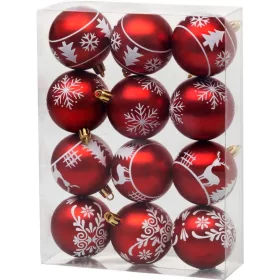 MagicHome, Karácsonyi gömbök, 12 db, 6 cm, piros-fehér