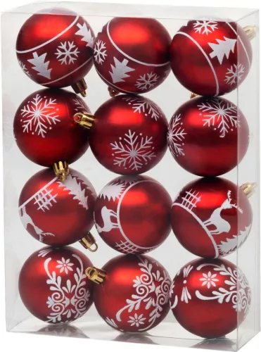 MagicHome, Karácsonyi gömbök, 12 db, 6 cm, piros-fehér