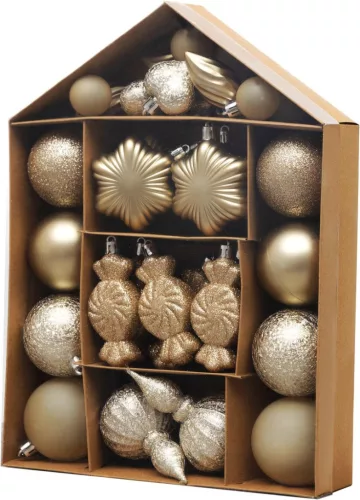 MagicHome, Karácsonyi gömbkészlet, 32 db, pezsgő, vegyes