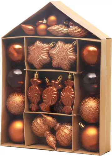 MagicHome, Karácsonyi gömbkészlet, 32 db, réz, vegyes