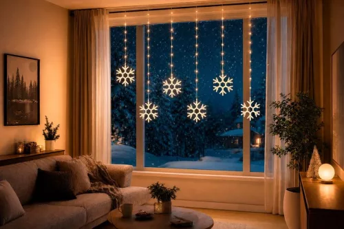 Fényfüzér MagicHome Karácsony, időzítő, hópelyhek, 96xLED, meleg fehér, 8+5 funkció, 3,5 m, IP44