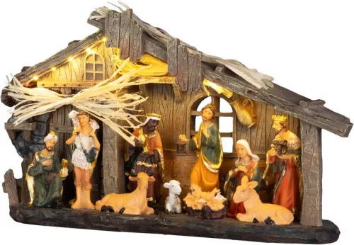 Dekoráció MagicHome Karácsonyi, betlehem, polirezin, 17xLED meleg fehér, 9,2x31,2x17,7 cm, 2xAAA