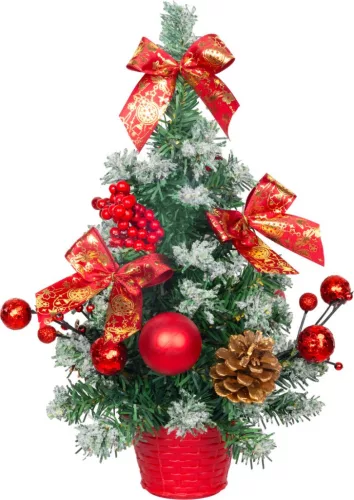Fa MagicHome Karácsony, díszített, havas, piros, 30 cm