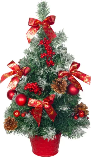 Fa MagicHome Karácsony, díszített, havas, piros, 50 cm