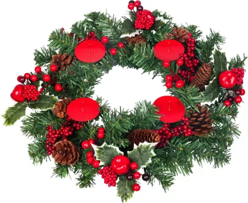 Koszorú MagicHome Vianoce, adventi, piros, 41 cm