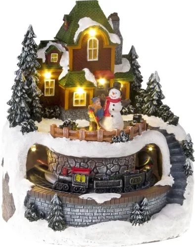 Dekoráció MagicHome Karácsony, Ház vonattal, LED, 3xAA, 18,5x18,4x21 cm