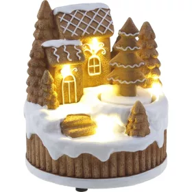   Dekoráció MagicHome Karácsony, Mézeskalács ház, forgó fa, LED, 3xAA, 13x12,6x14,5 cm