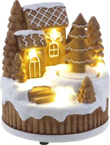 Dekoráció MagicHome Karácsony, Mézeskalács ház, forgó fa, LED, 3xAA, 13x12,6x14,5 cm