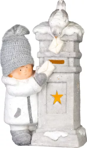 MagicHome, Karácsonyi dekoráció, kisfiú postaládával, LED, 14.5x22.5x39 cm