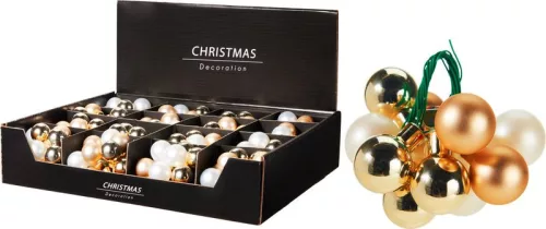 Dekoráció, Karácsonyi gömbök, champagne, 2,5 cm, sellbox 16 db