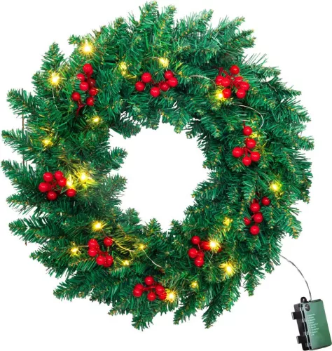 Koszorú MagicHome Karácsony, 20xLED meleg fehér, IP20, 3xAA, 45 cm