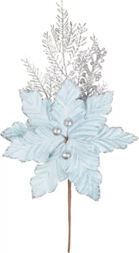 MagicHome, Karácsonyi ág, mikulásvirággal, kék/ezüst, 27 cm