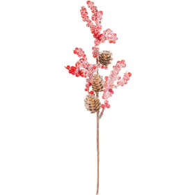 MagicHome, Karácsonyi ág, bogyók tobozokkal, piros, 34 cm