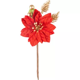 MagicHome, Karácsonyi ág, mikulásvirággal, piros, 16 cm