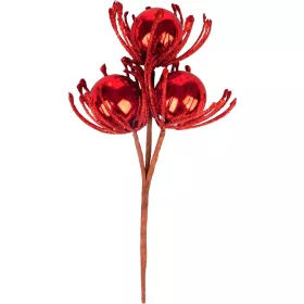 MagicHome, Karácsonyi ág, gömbökkel, piros, 22 cm